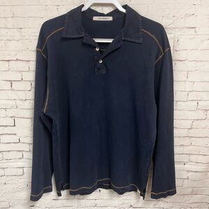 Jake Agave Polo Shirt Men's Size Large Blue Collared Long Sleeve USA Ribbed